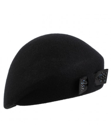 Chapeau béret bombé asymétrique en feutre de laine coloris noir - Chapo & co