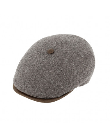 Casquette 6 côtes en laine vierge bord similicuir coloris gris - Chapo & co