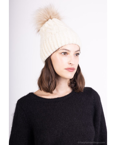 Bonnet tricot à pompon doublé polaire coloris noir - Chapo & Co