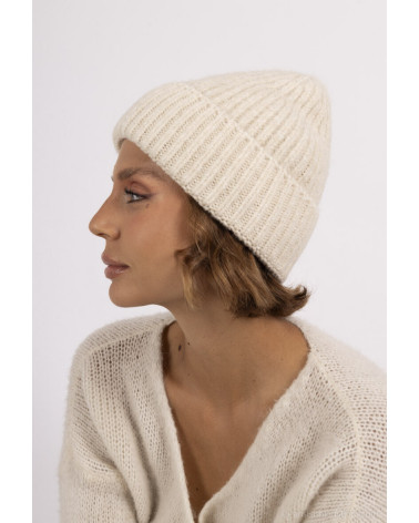 Bonnet tricot à revers bien chaud fil brillant coloris beige - Chapo & Co