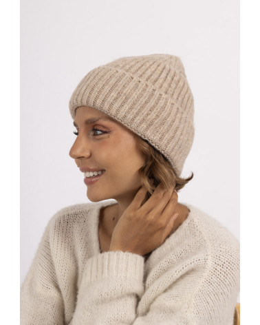 Bonnet tricot à revers bien chaud uni coloris taupe - Chapo & Co