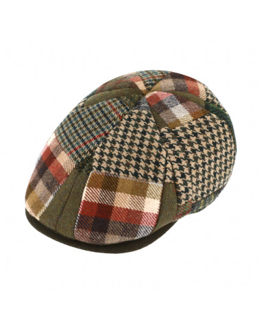 Casquette 6 côtes en laine motif patchwork olive - Chapo & co