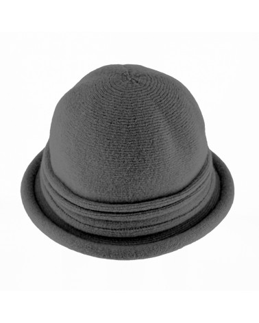 Chapeau forme bob en laine avec fronces coloris anthracite - Chapo & Co