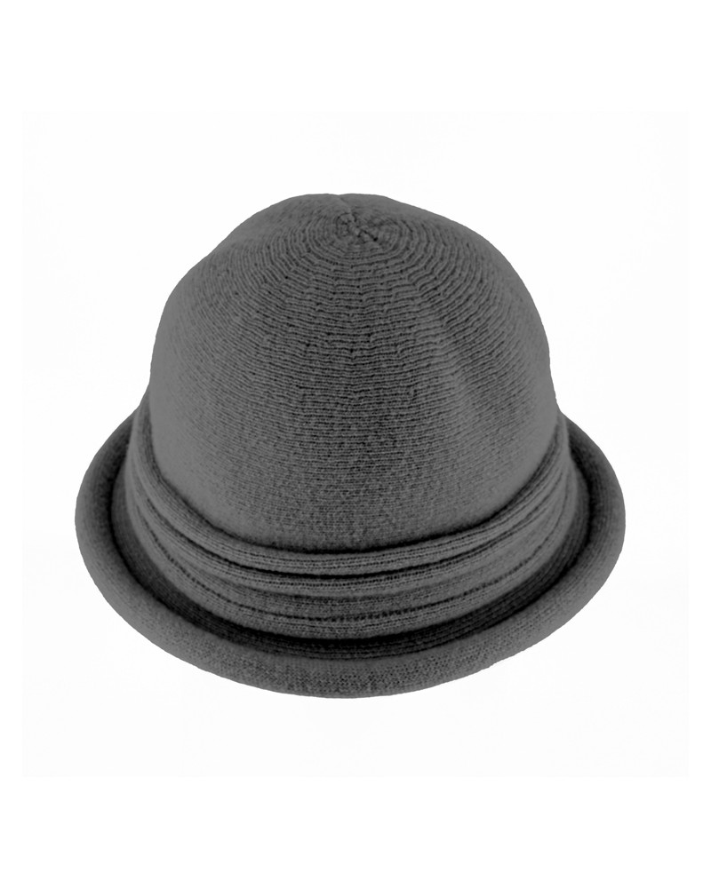 Chapeau forme bob en laine avec fronces coloris anthracite - Chapo & Co