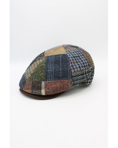 Casquette 6 côtes en laine motif patchwork brun/bordeaux - Chapo & co