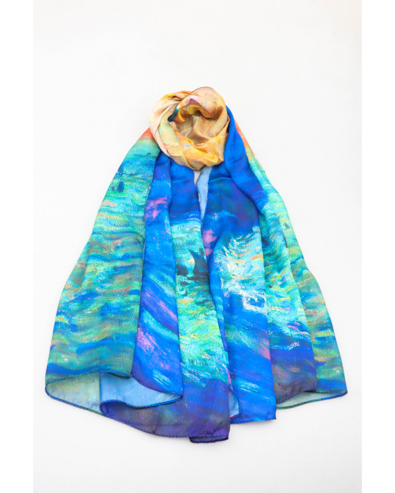 Foulard femme en soie impression digital coloris bleu multicolore - Chapo & Co