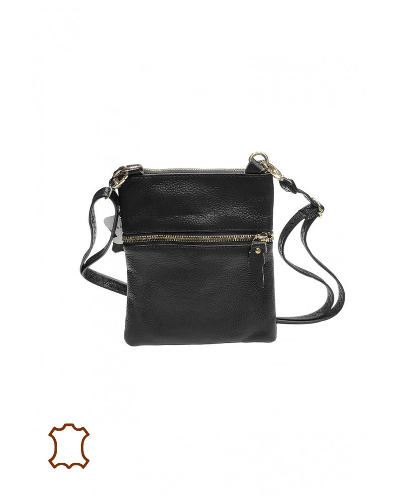 Pochette sacoche pour femme à bandoulière en cuir coloris noir - Chapo & Co