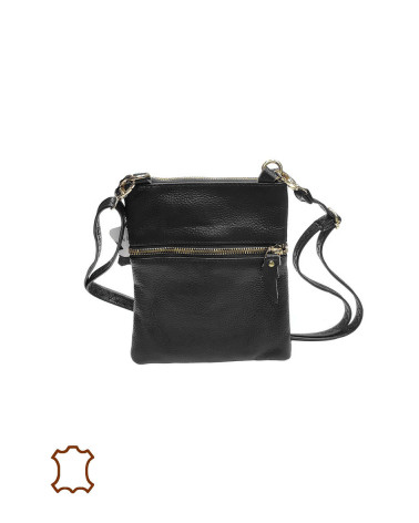 Pochette sacoche pour femme à bandoulière en cuir coloris noir - Chapo & Co