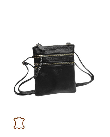 Pochette sacoche pour femme à bandoulière en cuir coloris noir - Chapo & Co