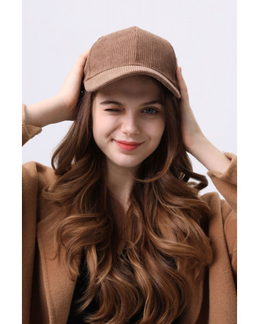 Casquette de baseball unie en velours côtelé coloris camel - Chapo & Co