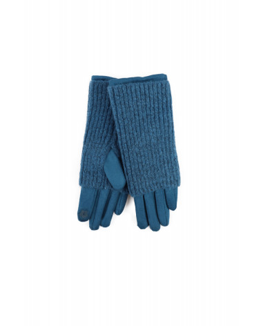 Gants en suédine avec mitaines tricotées coloris Bleu pétrole - Chapo & Co