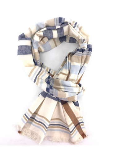 Foulard chèche en coton indien homme coloris bleu rayé - Chapo & Co