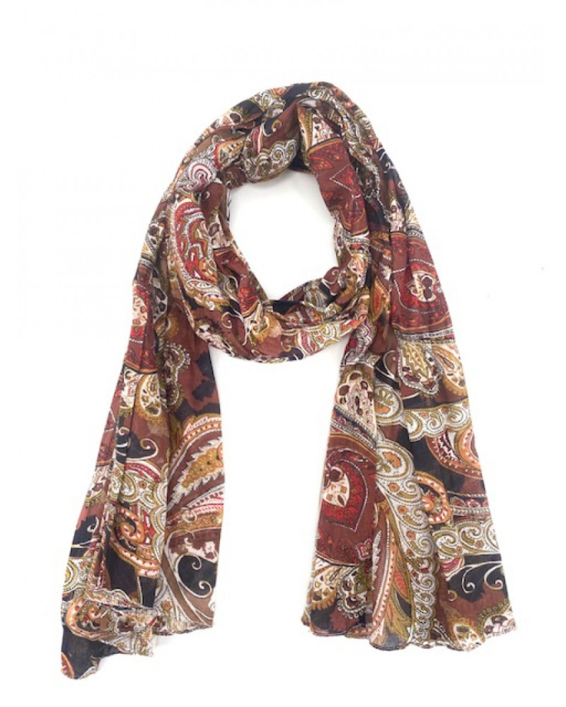 Foulard chèche en coton indien homme motif cachemire marron - Chapo & Co
