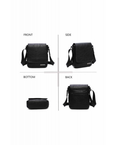 Sacoche homme à bandoulière en cuir synthétique grande poche coloris noir - Chapo & Co