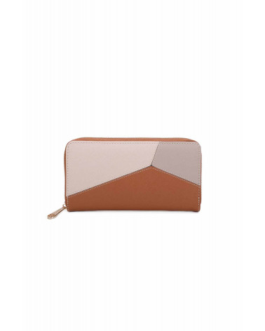 Portefeuille Femme camel en Cuir synthétique avec empiècement tricolore - Chapo & Co