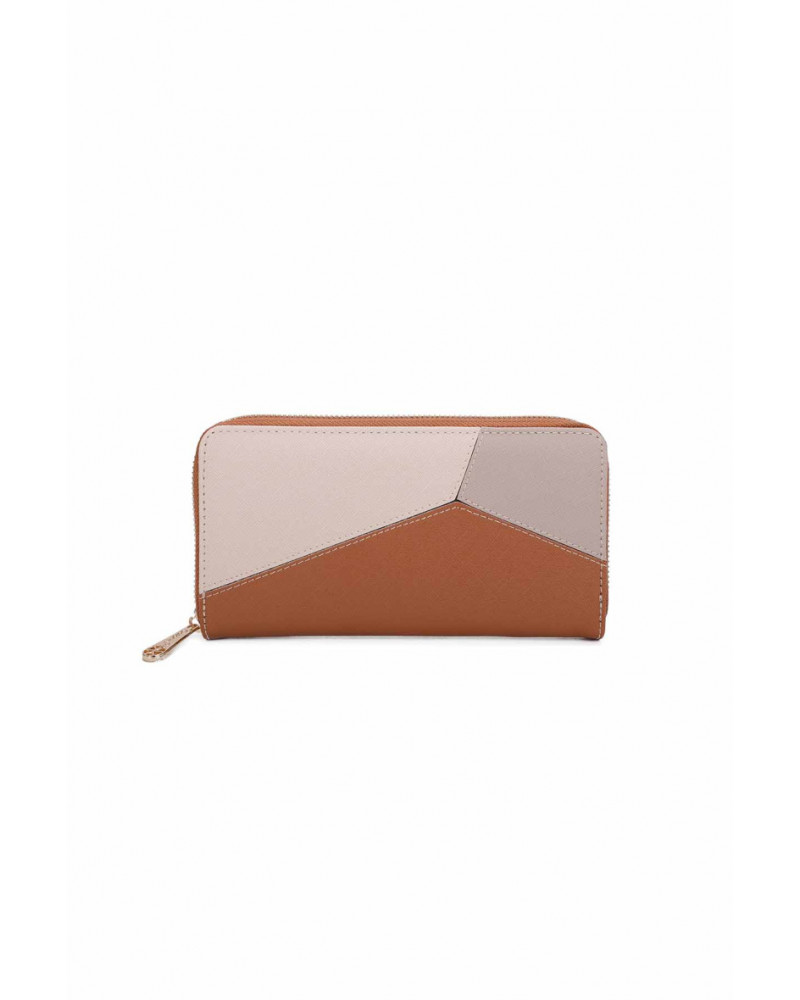 Portefeuille Femme camel en Cuir synthétique avec empiècement tricolore - Chapo & Co