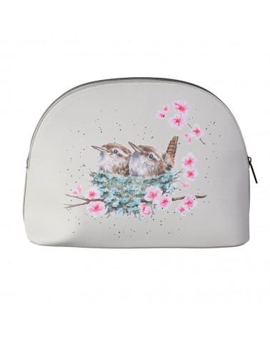 Trousse de beauté en cuir végétalien Wrendale avec motif printanier oiseaux