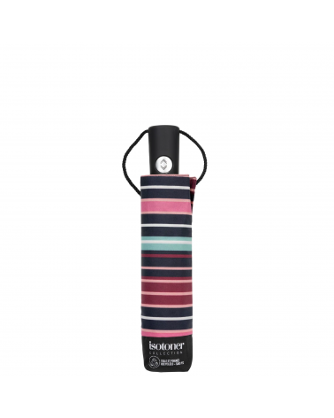 Parapluie Isotoner 3 sections X-Tra sec motif rayures blush - Chapo & Co