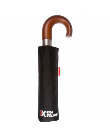 Parapluie homme xtra-solide Isotoner poignée bois coloris noir uni - Chapo & Co