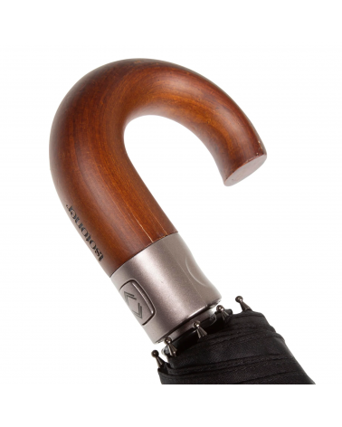 Parapluie homme xtra-solide Isotoner poignée bois coloris noir uni - Chapo & Co