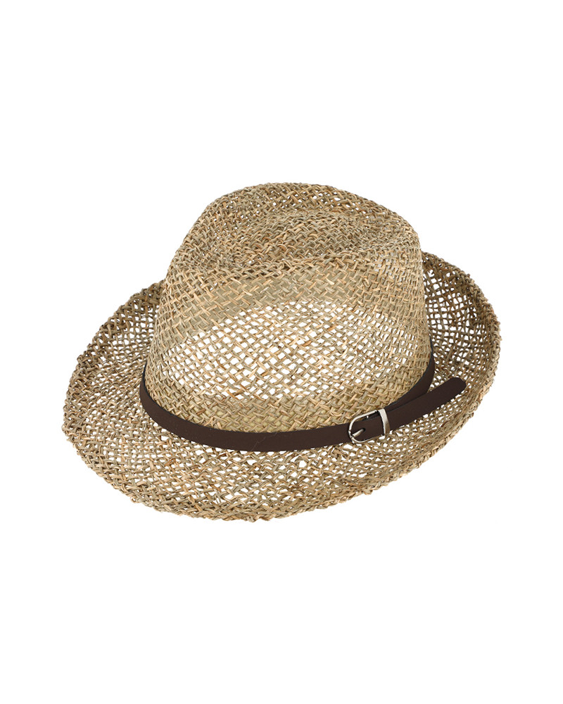 Chapeau forme trilby en paille naturelle ajourée coloris naturel - Chapo & Co