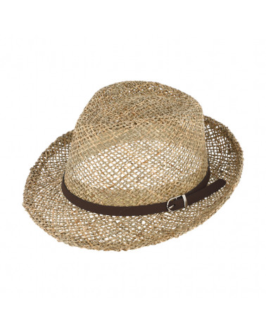 Chapeau forme trilby en paille naturelle ajourée coloris naturel - Chapo & Co