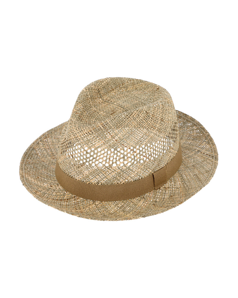 Chapeau forme Traveller en paille naturelle avec bandeau taupe - Chapo & Co