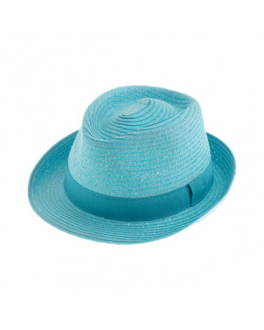 Chapeau d'été forme trilby en paille papier coloris turquoise - Chapo & Co