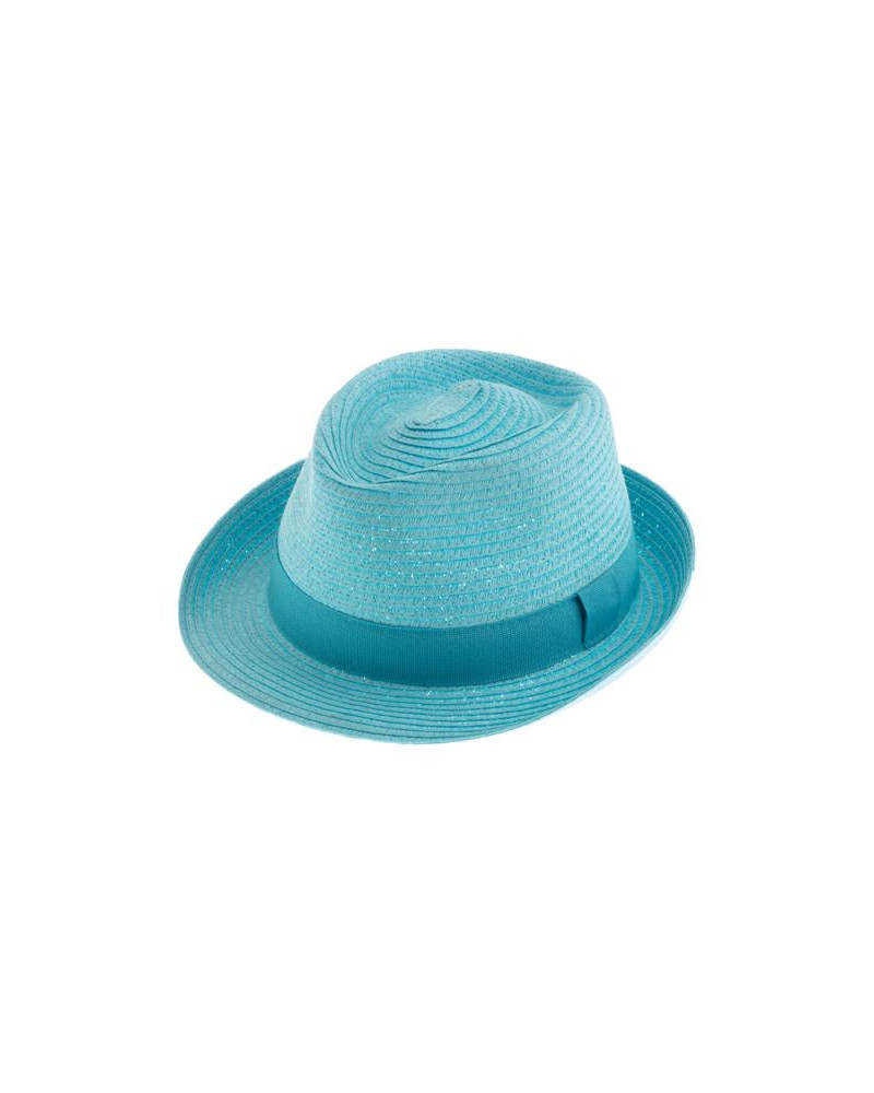 Chapeau d'été forme trilby en paille papier coloris turquoise - Chapo & Co