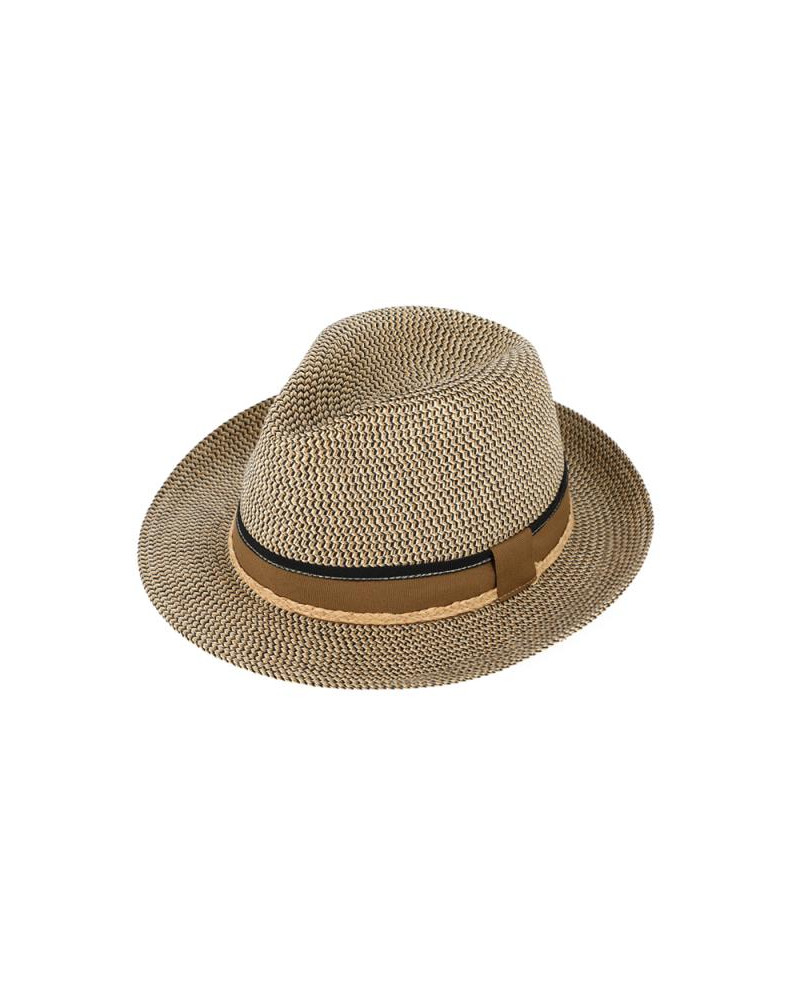 Chapeau forme Fedora en paille papier avec ruban tricolore assorti - Chapo & Co