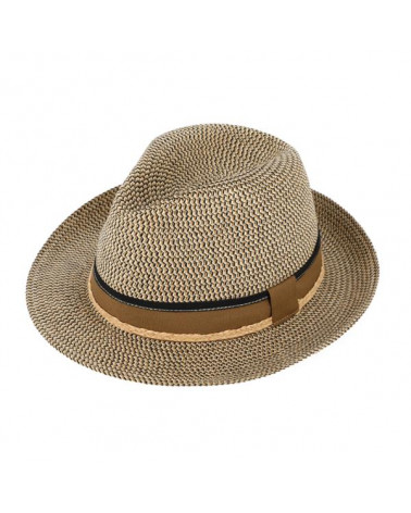 Chapeau forme Fedora en paille papier avec ruban tricolore assorti - Chapo & Co