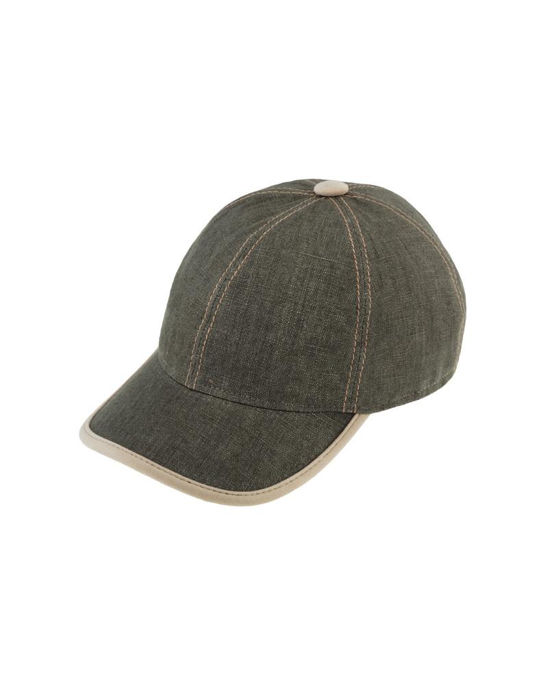 Casquette de baseball en lin mélangé à 6 pans anti-uv coloris olive