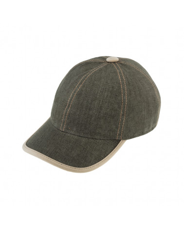 Casquette de baseball en lin mélangé à 6 pans anti-uv coloris olive