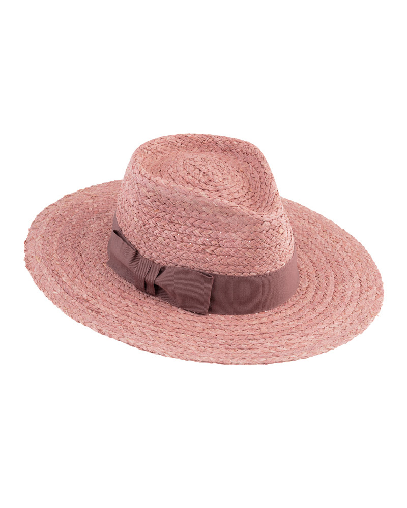 Chapeau d'été forme Fedora femme en paille coloris Rose