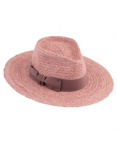 Chapeau d'été forme Fedora femme en paille coloris Rose