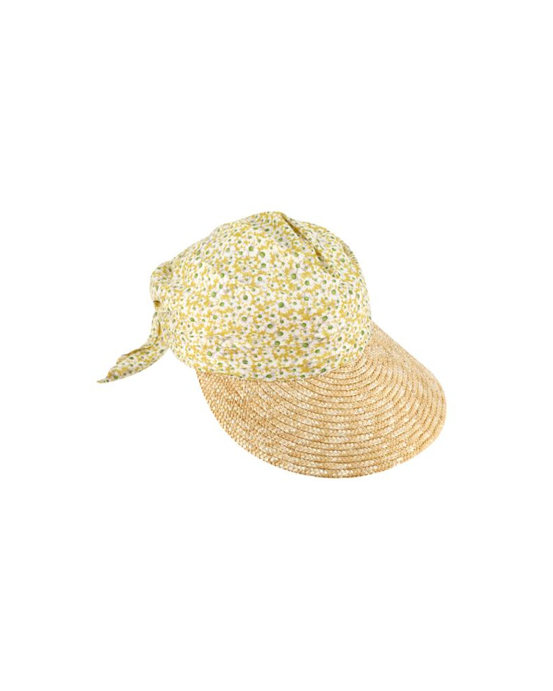 Casquette visière de plage en paille et tissu coloris Jaune - Chapo & Co