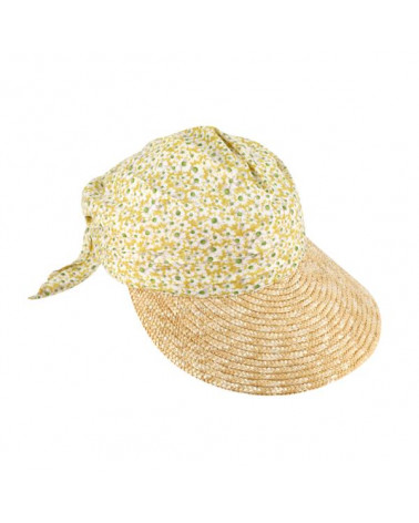 Casquette visière de plage en paille et tissu coloris Jaune - Chapo & Co