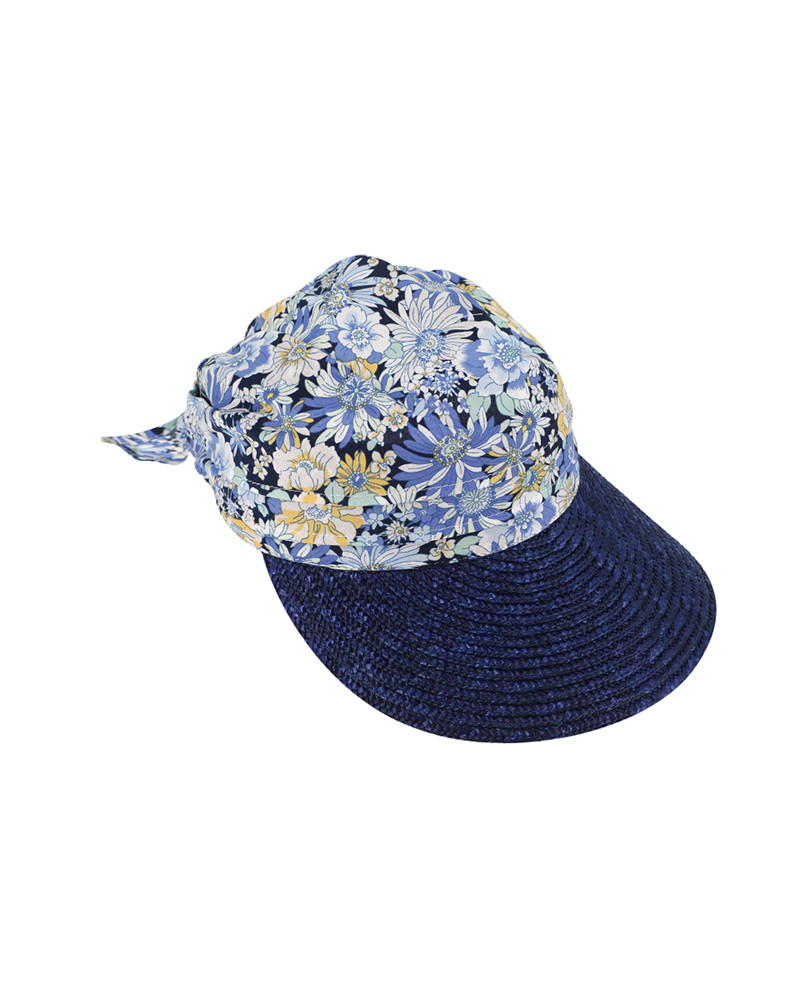 Casquette visière de plage en paille et tissu coloris marine - Chapo & Co