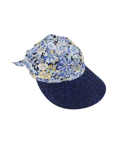 Casquette visière de plage en paille et tissu coloris marine - Chapo & Co