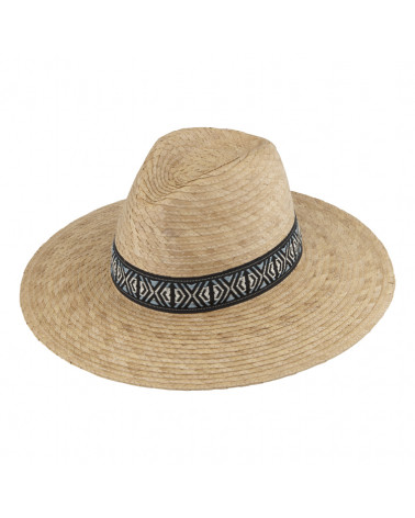 Chapeau forme Fedora en 100% paille avec bandeau ethnique - Chapo & Co