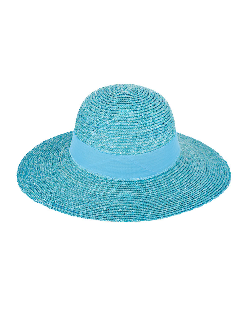 Chapeau capeline en 100% paille florentine coloris bleu Aqua