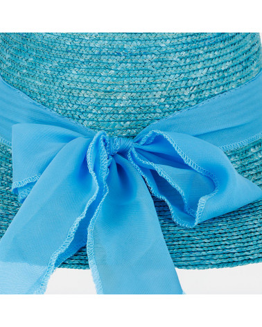 Chapeau capeline en 100% paille florentine coloris bleu Aqua