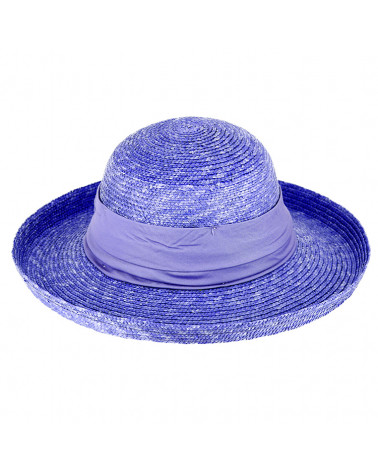 Chapeau capeline en 100% paille florentine bord breton coloris bleu roi