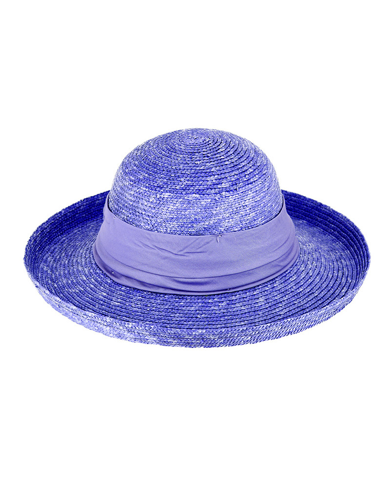 Chapeau capeline en 100% paille florentine bord breton coloris bleu roi