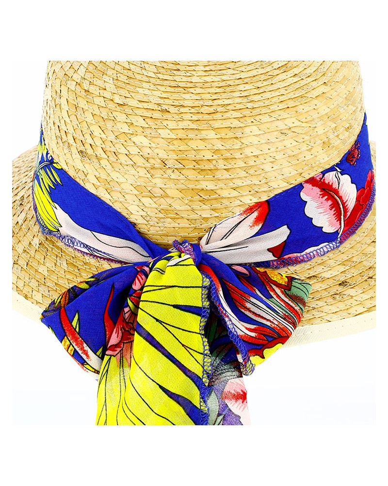 Chapeau forme casquette 100% paille coloris nature bandeau fantaisie