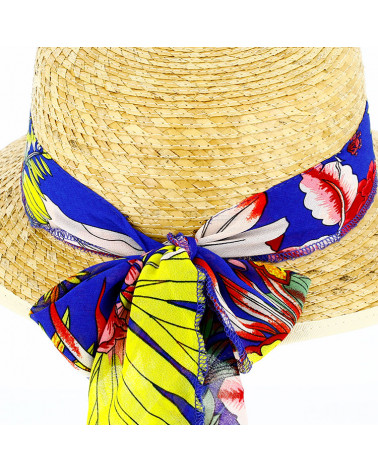 Chapeau forme casquette 100% paille coloris nature bandeau fantaisie