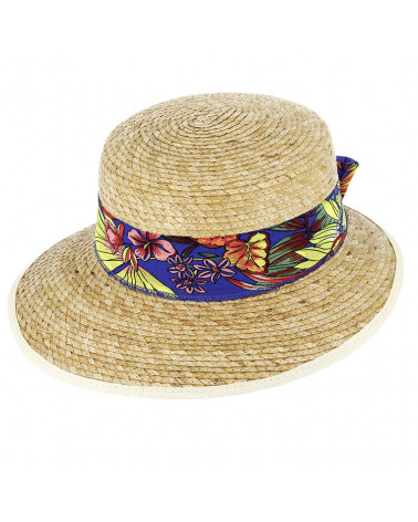 Chapeau forme casquette 100% paille coloris nature bandeau fantaisie