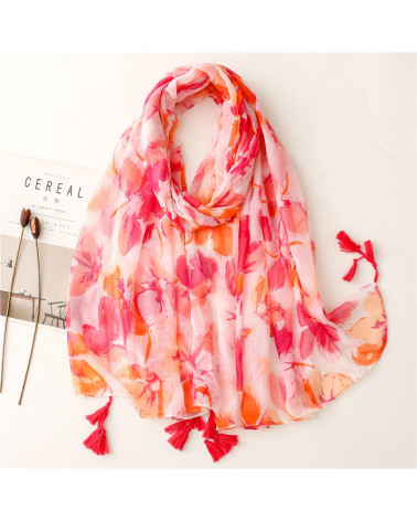 Foulard femme en coton coloris rose imprimé fleurs - Chapo & Co