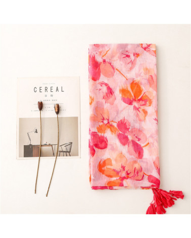 Foulard femme en coton coloris rose imprimé fleurs - Chapo & Co