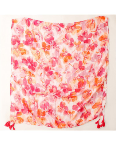 Foulard femme en coton coloris rose imprimé fleurs - Chapo & Co